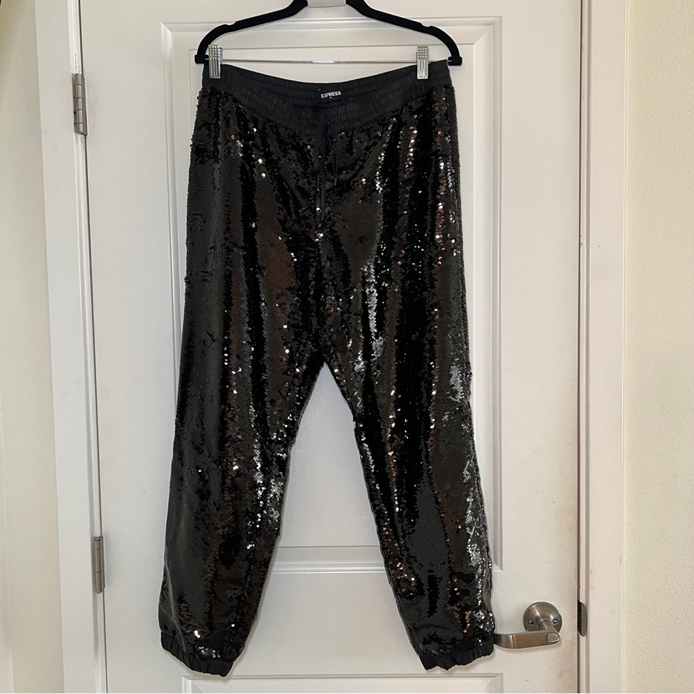 Express Sequin Ankle High Rise Joggers Size M